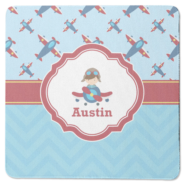 Custom Airplane Theme Square Rubber Backed Coaster (Personalized)