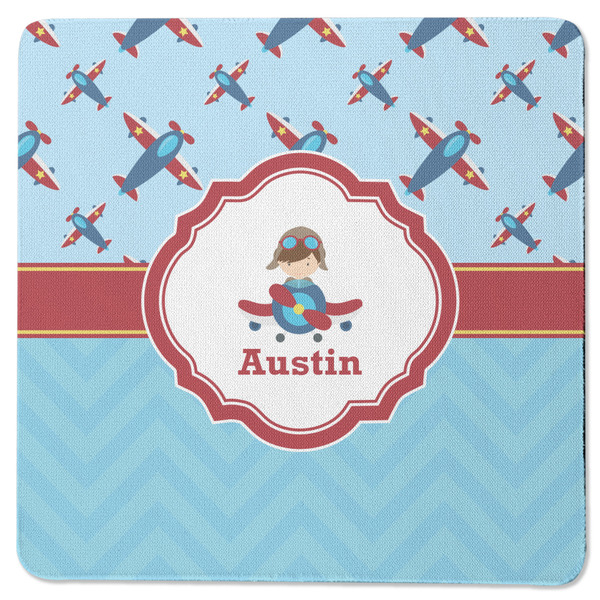 Custom Airplane Theme Square Rubber Backed Coaster (Personalized)
