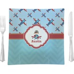Airplane Theme 9.5" Glass Square Lunch / Dinner Plate- Single or Set of 4 (Personalized)