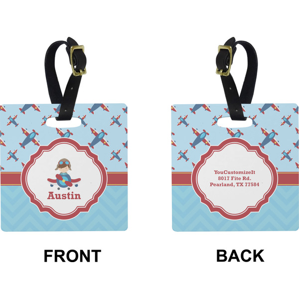 Airplane Theme Square Luggage Tag (Front + Back)