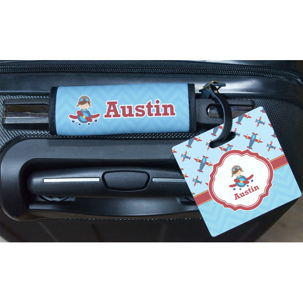 Airplane Theme Square Luggage Tag & Handle Wrap - In Context