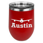Airplane Theme Stemless Stainless Steel Wine Tumbler - Red - Single Sided (Personalized)