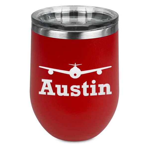 Custom Airplane Theme Stemless Stainless Steel Wine Tumbler - Red - Single Sided (Personalized)