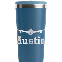 Airplane Theme RTIC Everyday Tumbler with Straw - 28oz - Steel Blue - Double-Sided (Personalized)
