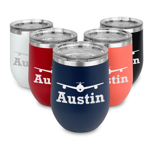 Airplane Theme Steel Wine Tumblers Multiple Colors