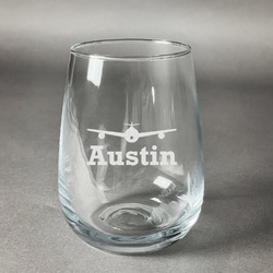 Airplane Theme Stemless Wine Glass - Engraved (Personalized)