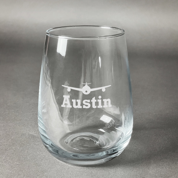 Custom Airplane Theme Stemless Wine Glass - Engraved (Personalized)