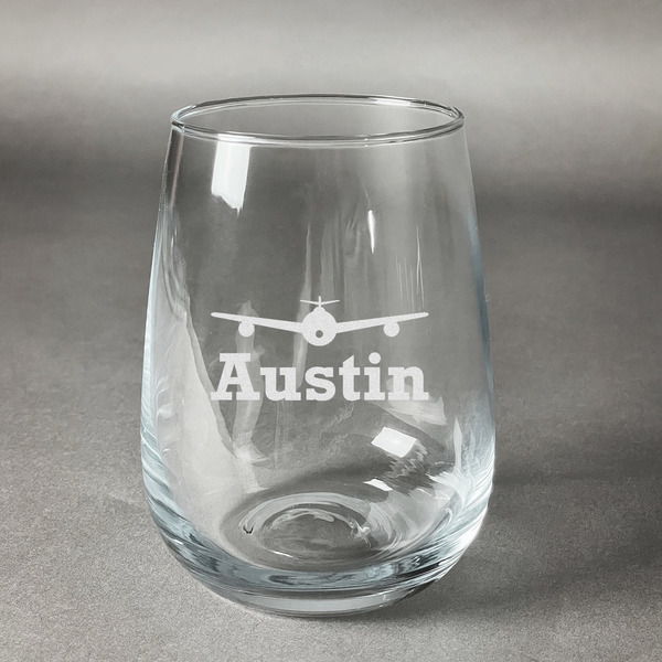 Custom Airplane Theme Stemless Wine Glass - Engraved (Personalized)