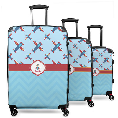 Airplane Theme 3 Piece Luggage Set - 20" Carry On, 24" Medium Checked, 28" Large Checked (Personalized)