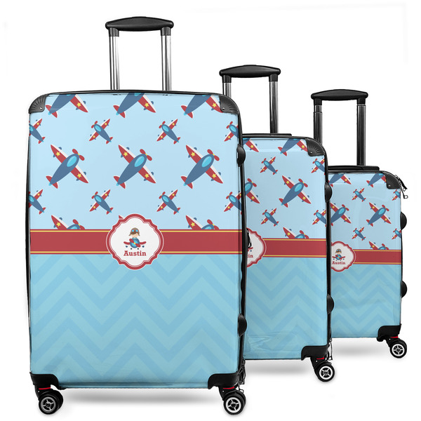 Custom Airplane Theme 3 Piece Luggage Set - 20" Carry On, 24" Medium Checked, 28" Large Checked (Personalized)