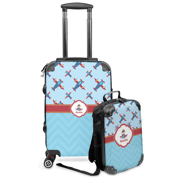 Custom Airplane Theme Kids 2-Piece Luggage Set - Suitcase & Backpack (Personalized)