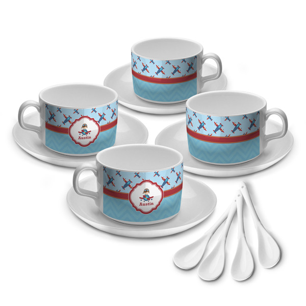 Custom Airplane Theme Tea Cup - Set of 4 (Personalized)