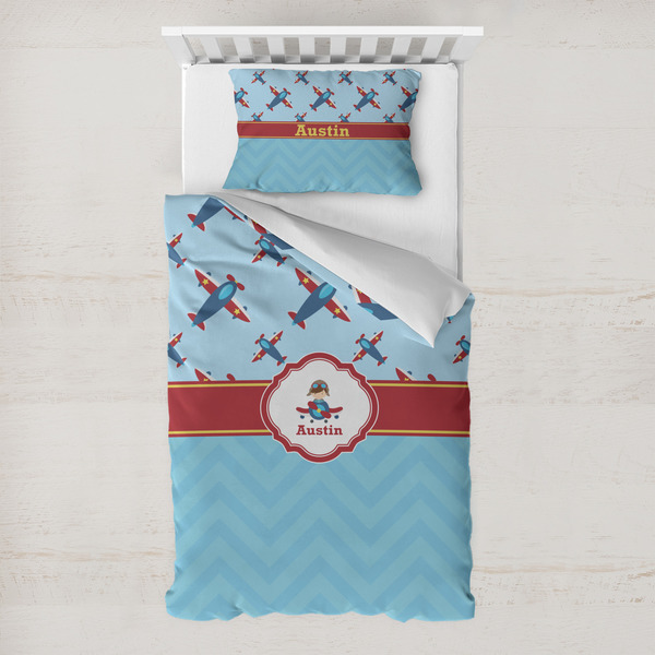 Custom Airplane Theme Toddler Bedding Set - With Pillowcase (Personalized)