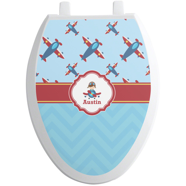 Custom Airplane Theme Toilet Seat Decal - Elongated (Personalized)