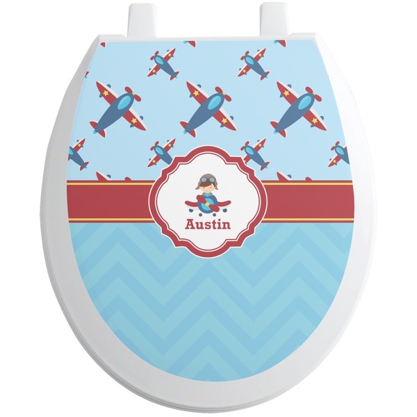 Custom Airplane Theme Toilet Seat Decal - Round (Personalized)