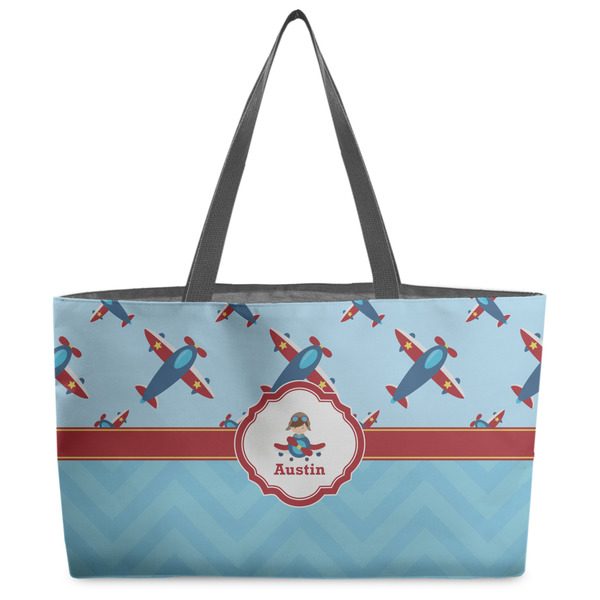 Custom Airplane Theme Beach Totes Bag - w/ Black Handles (Personalized)