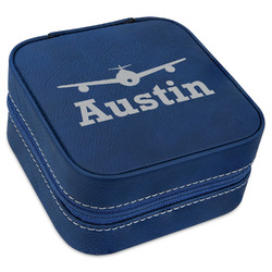 Airplane Theme Travel Jewelry Box - Navy Blue Leather (Personalized)