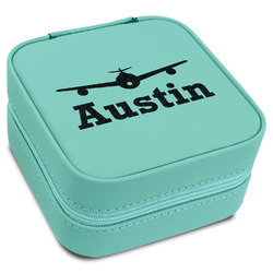 Airplane Theme Travel Jewelry Box - Teal Leather (Personalized)
