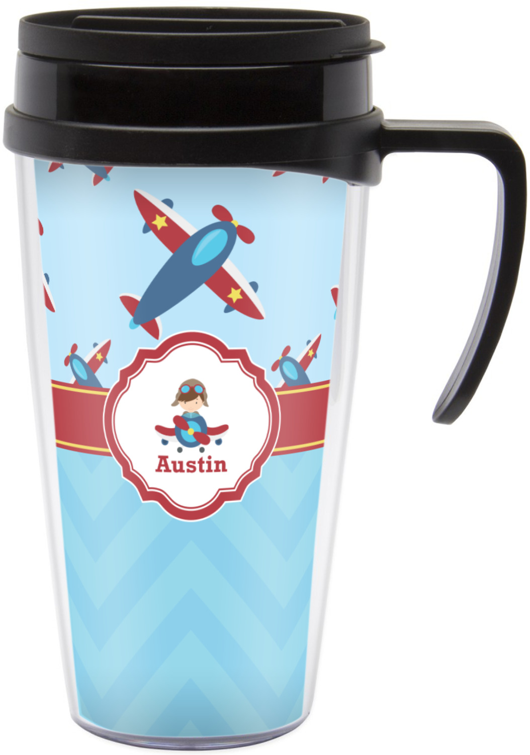 Airplane Theme Acrylic Travel Mug with Handle (Personalized