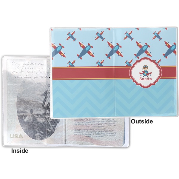 Airplane Theme Vinyl Passport Holder - Flat Front and Back