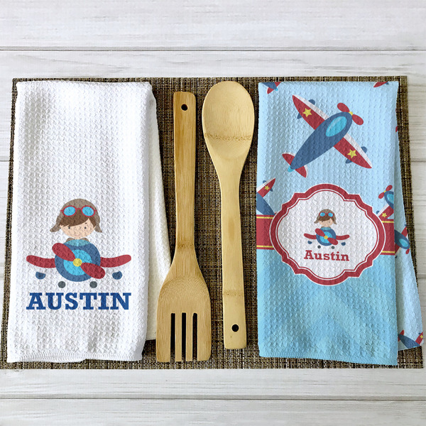 Airplane Theme Waffle Weave Towels - 2 Print Styles