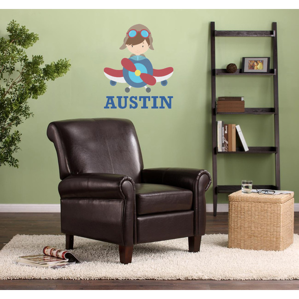 Airplane Theme Wall Graphic on Living Room Wall