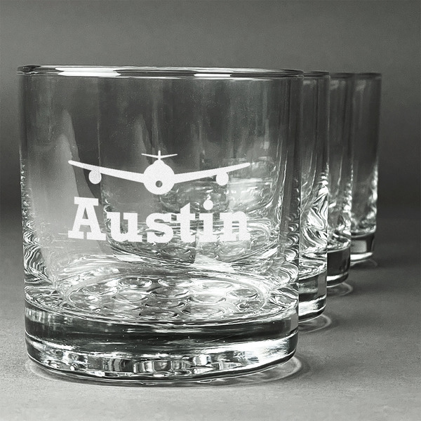 Custom Airplane Theme Whiskey Glasses (Set of 4) (Personalized)