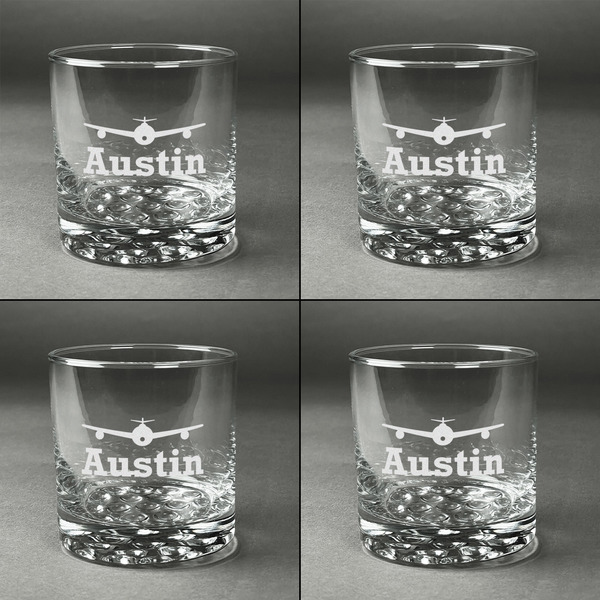 Airplane Theme Whiskey Glasses - Set of 4 all Engraved