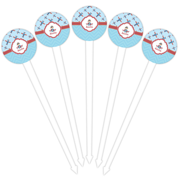 Airplane Theme White Plastic 4" Food Pick - Round - Fan View