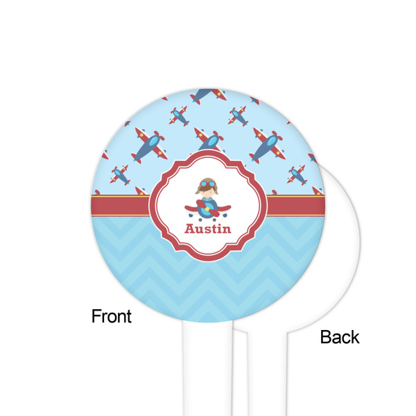 Airplane Theme White Plastic 4" Food Pick - Round - Single Sided - Front & Back