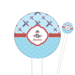 Airplane Theme 6" Round Plastic Food Picks - White - Double Sided (Personalized)