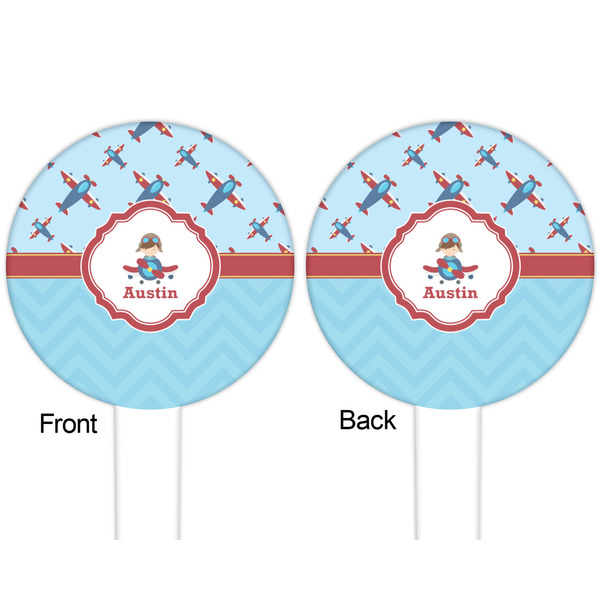 Airplane Theme White Plastic 6" Food Pick - Round - Double Sided - Front & Back