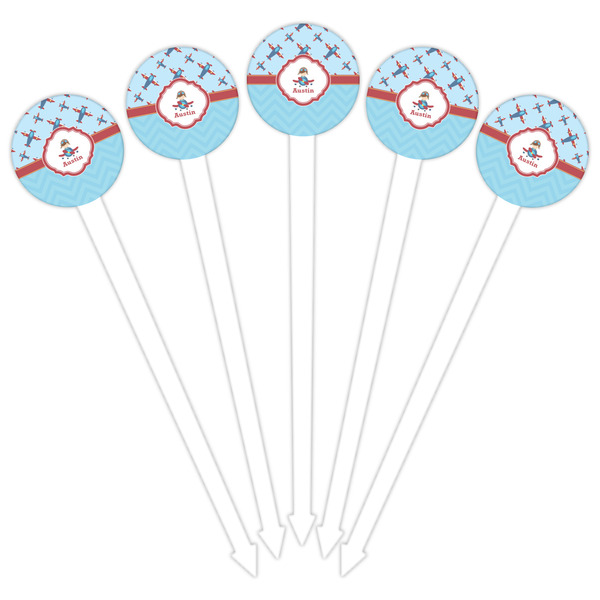 Airplane Theme White Plastic 6" Food Pick - Round - Fan View