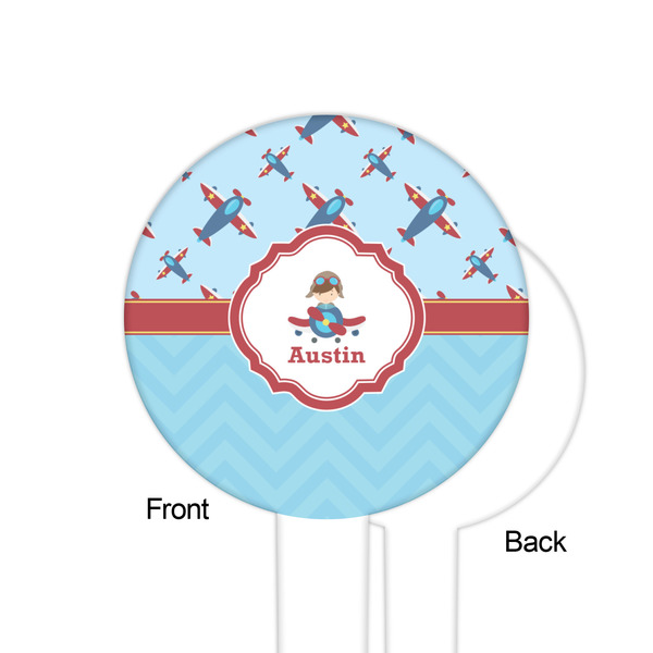 Airplane Theme White Plastic 6" Food Pick - Round - Single Sided - Front & Back