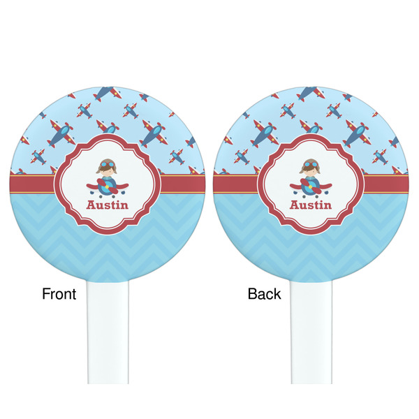 Airplane Theme White Plastic 7" Stir Stick - Double Sided - Round - Front & Back