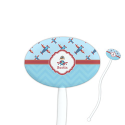 Airplane Theme 7" Oval Plastic Stir Sticks - White - Double Sided (Personalized)