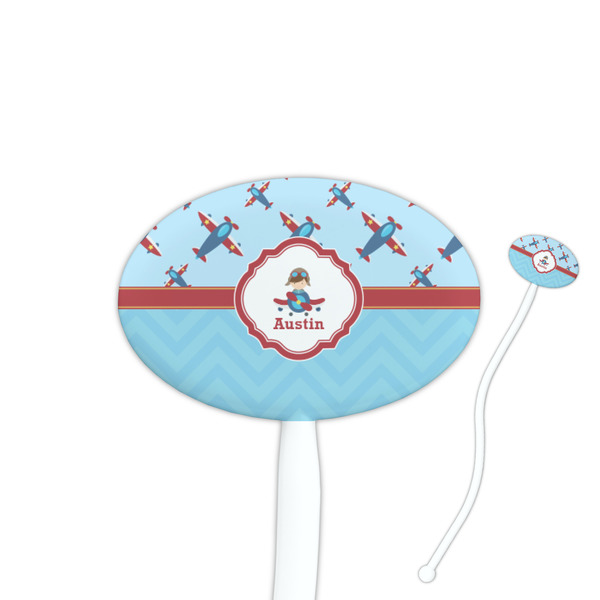 Custom Airplane Theme Oval Plastic Stir Sticks (Personalized)