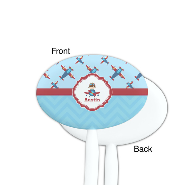 Airplane Theme White Plastic 7" Stir Stick - Single Sided - Oval - Front & Back