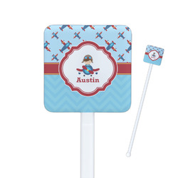 Airplane Theme Square Plastic Stir Sticks - Double Sided (Personalized)
