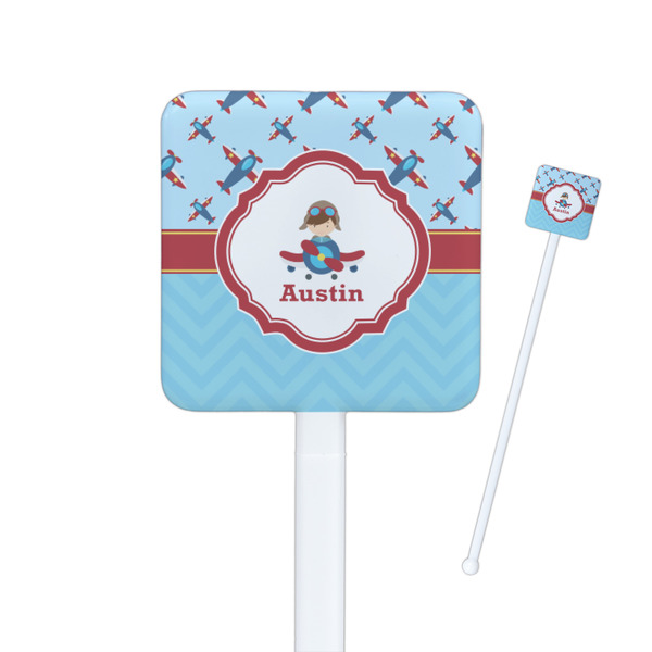 Custom Airplane Theme Square Plastic Stir Sticks (Personalized)