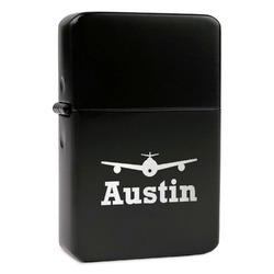 Airplane Theme Windproof Lighter - Black - Single Sided & Lid Engraved (Personalized)