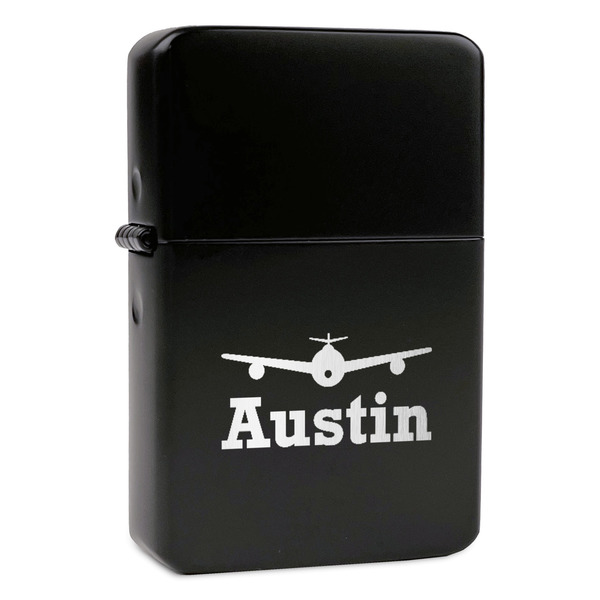 Custom Airplane Theme Windproof Lighter - Black - Single Sided (Personalized)