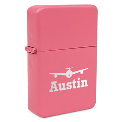 Airplane Theme Windproof Lighter - Pink - Single Sided & Lid Engraved (Personalized)