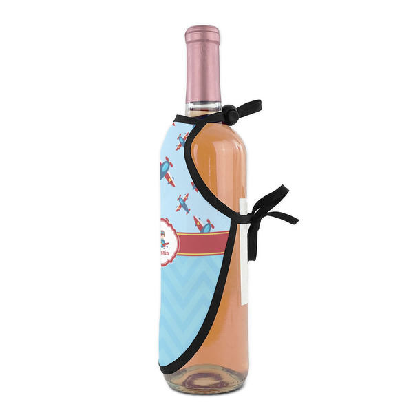 Airplane Theme Wine Bottle Apron - DETAIL WITH CLIP ON NECK