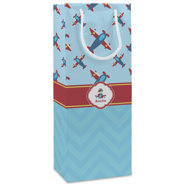Custom Airplane Theme Wine Gift Bags - Gloss (Personalized)
