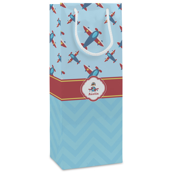 Custom Airplane Theme Wine Gift Bags - Matte (Personalized)