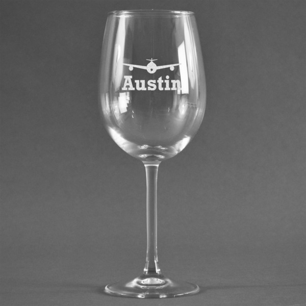 Custom Airplane Theme Wine Glass (Single) (Personalized)