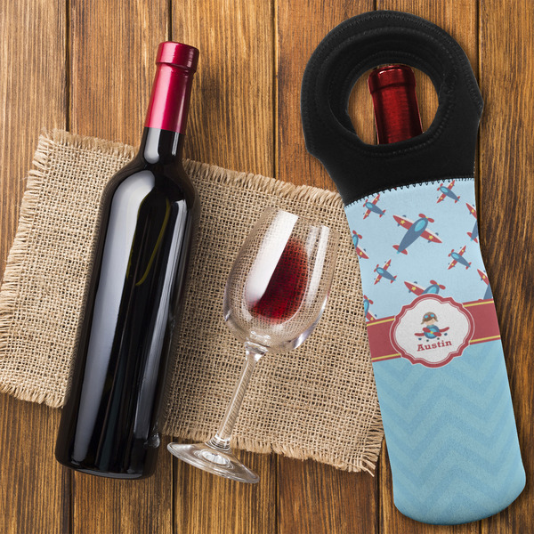 Airplane Theme Wine Tote Bag - FLATLAY