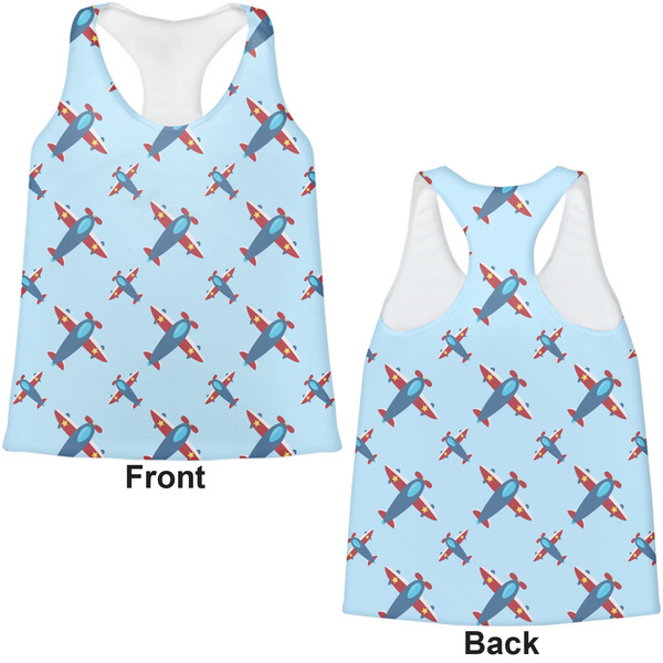 Airplane Theme Womens Racerback Tank Tops - Medium - Front and Back