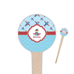 Airplane Theme 4" Round Wooden Food Picks - Double Sided (Personalized)